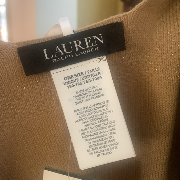 NWT Ralph Lauren women's one size poncho wrap Camel knit w gold specs msrp $110 - Picture 7 of 9
